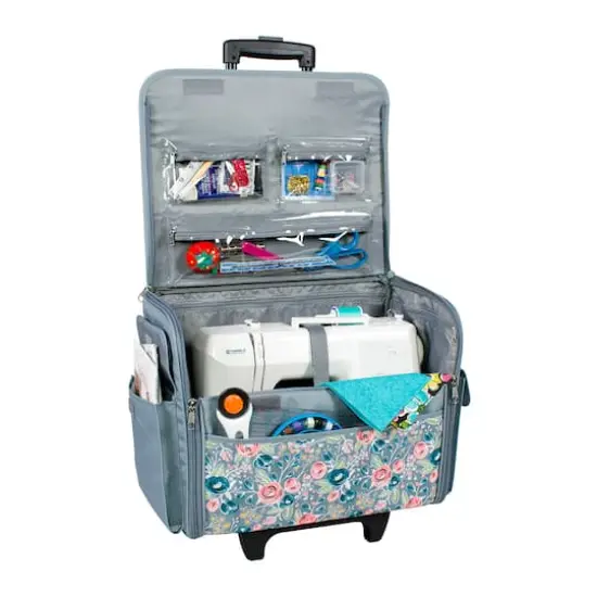 Everything Mary Green Floral Rolling Sewing Machine Tote {9}