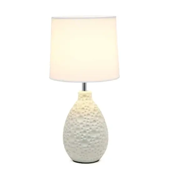 Simple Designs Textured Stucco Ceramic Oval Table Lamp White {3}