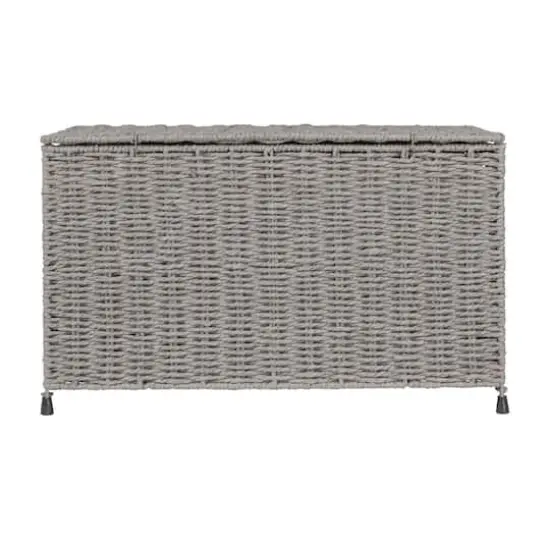 Gray Woven Paper Rope Storage Chest with Hinged Lid & Integrated Handles {8}
