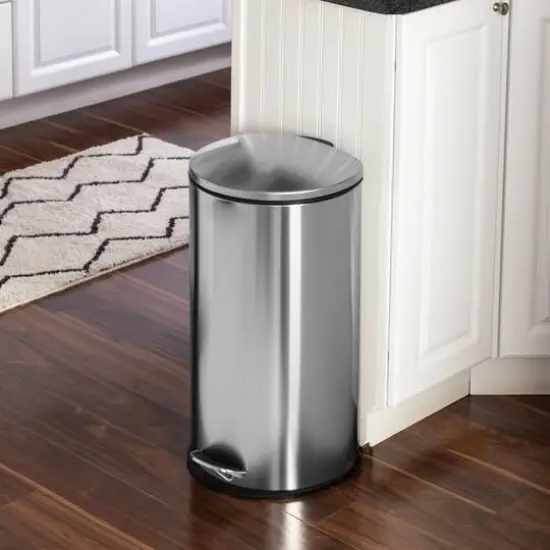 30L Semi-Round Stainless Steel Step Trash Can With Lid {1}