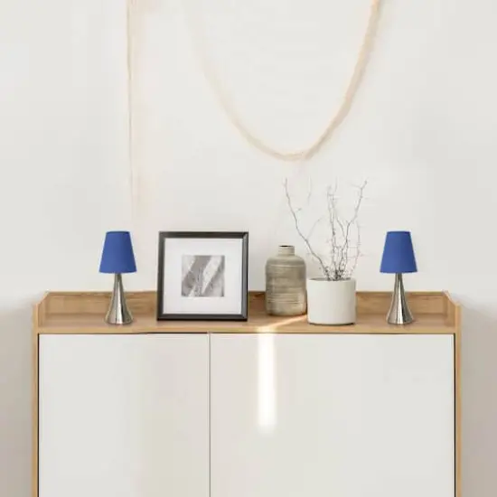 Simple Designs Valencia Mini Touch Table Lamp Set Brushed Nickel/Blue {5}