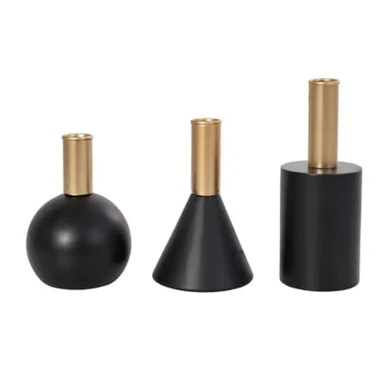Black Wood Geometric Candle Holder Set {6}