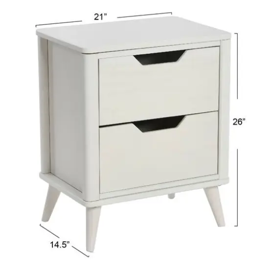 Hello Honey® 26" Yume Mid Century Modern Solid Wood Nightstand with 2 Storage Drawers White Finish {10}