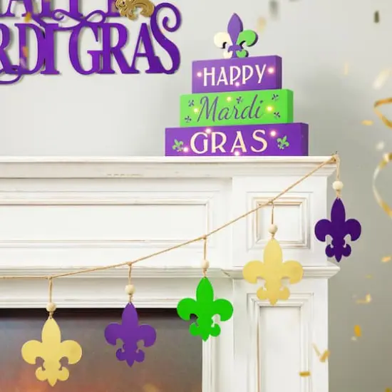 Glitzhome&reg; 6ft Mardi Gras Metal Fleur-de-Lis Garland {4}