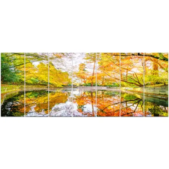 Designart - Bright Fall Forest with River - Landscape Canvas Art Print {1}