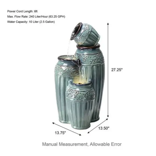 Glitzhome&reg; 27" 4-Tier LED Ceramic Fountain Turquoise {8}