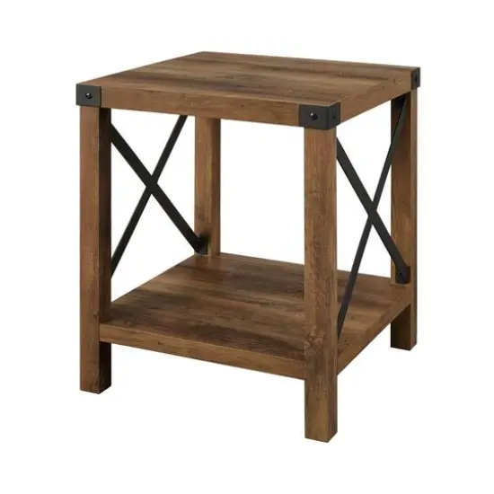 Walker Edison Reclaimed Barnwood Metal X-Frame Rustic Wood Side Table {6}