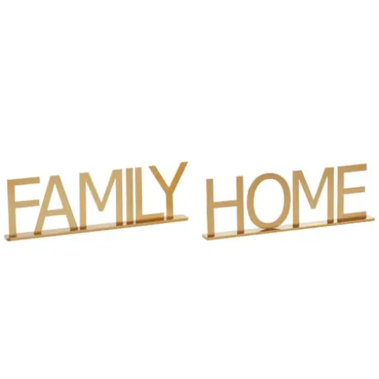 10" Gold Metal Family & Home Tabletop Sign Set {1}
