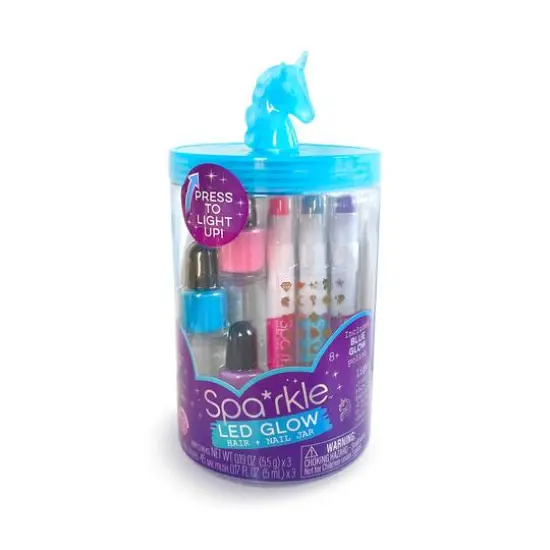Bright Stripes Sparkle LED Glow Spa Blue Unicorn Activity Jar {1}