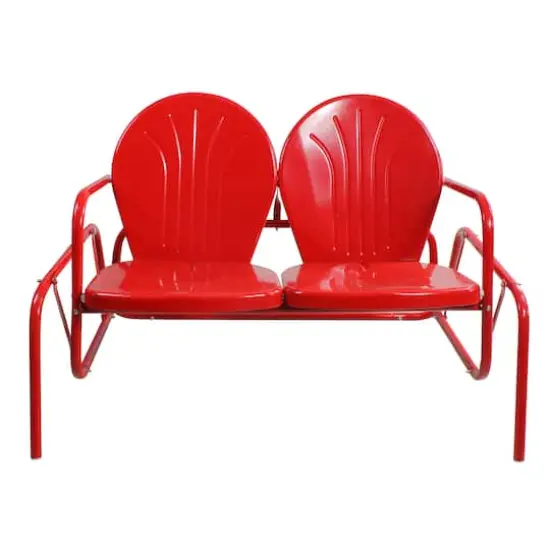 2-Person Outdoor Retro Metal Tulip Double Glider Patio Chair Red {1}