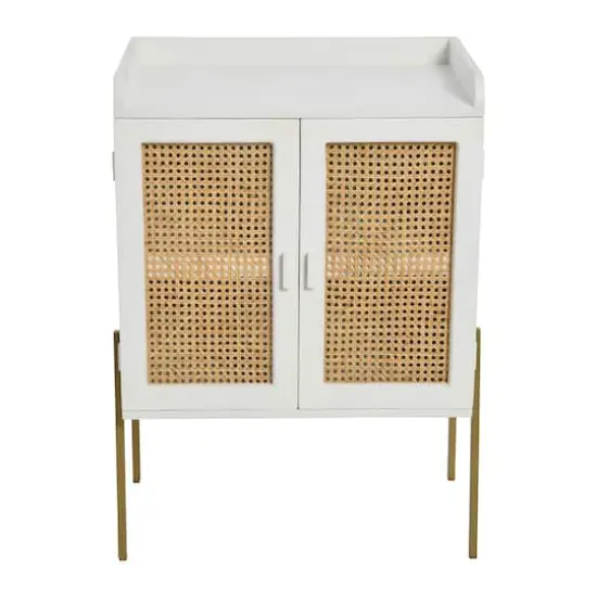 Hello Honey&reg; 36" Boho Solid Wood Bar Cabinet with Metal Legs and Woven Cane Doors Natural and White {8}