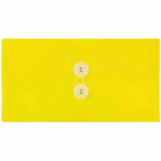 JAM Paper 5.25" x 10" Plastic #10 Business Envelope with Button and String Closure, 24ct. Yellow {1}
