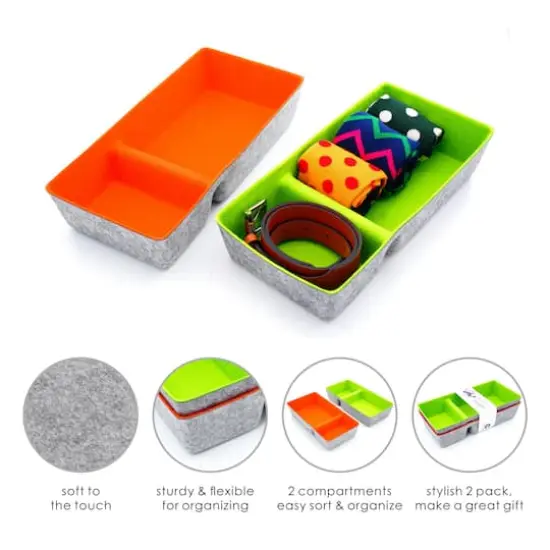 Welaxy Felt 2 Piece Divided Drawer Organizer Trays Orange and Green {4}