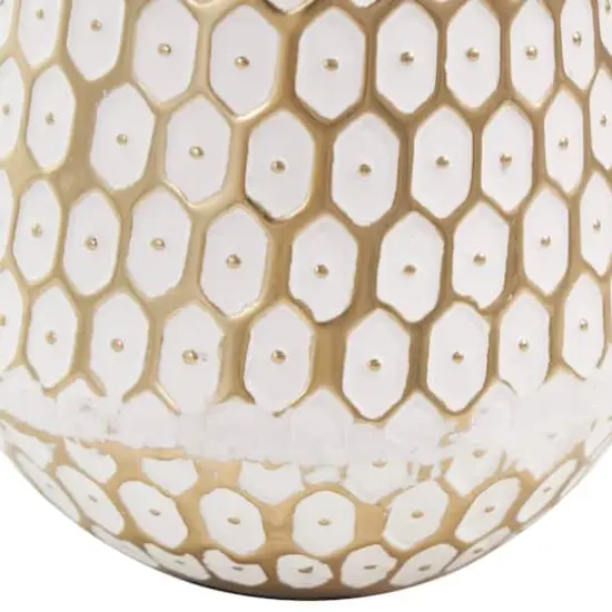 13" Gold & White Geometric Dot Metal Vase {7}