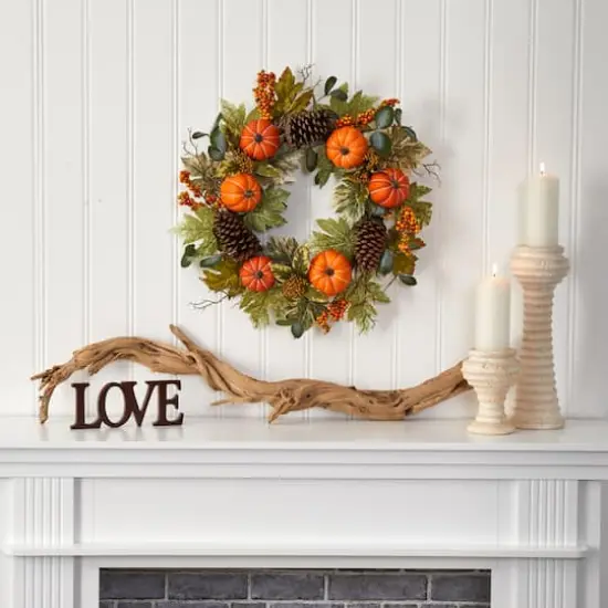24" Pumpkins, Pinecones & Berries Fall Wreath {3}