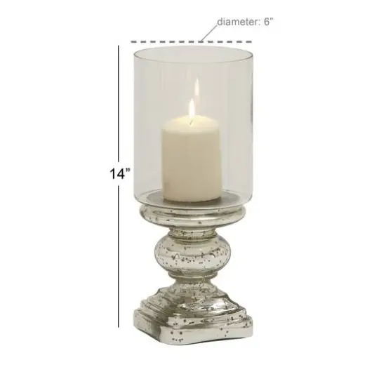 14" Silver Glass Traditional Candle Holder {6}