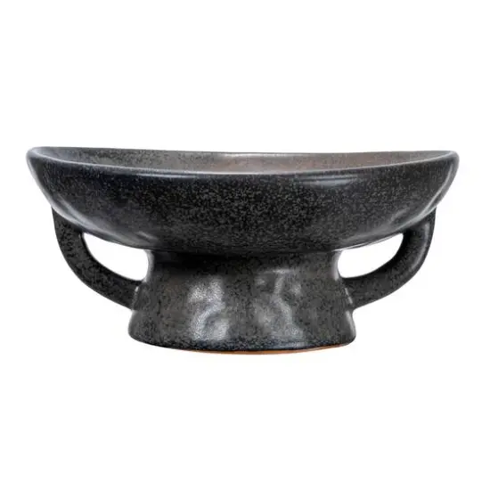 Hello Honey® 8" Black Reactive Glaze Stoneware Bowl with Handle & Base {7}