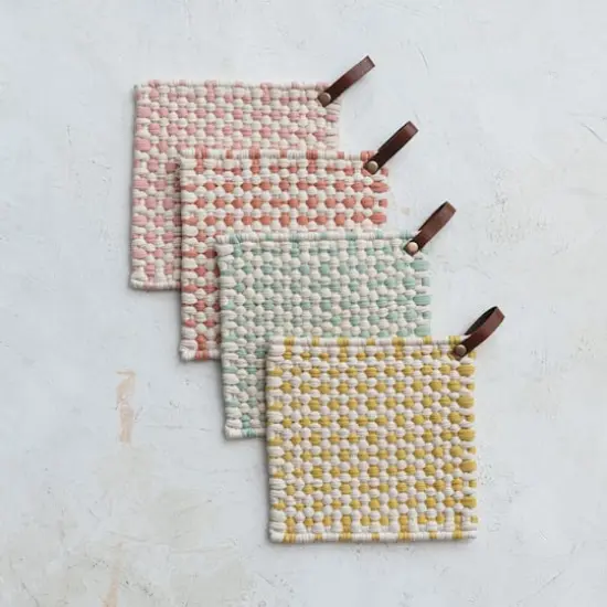 Hello Honey® Light Hue Cotton Crocheted Pot Holders with Leather Loops Set {3}