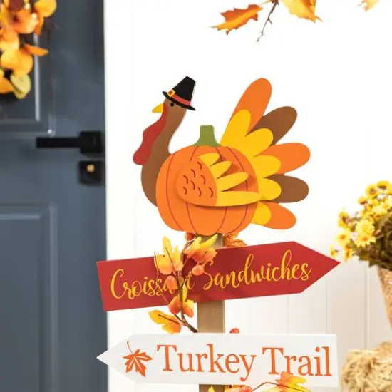 Glitzhome&reg; 42.75" Thanksgiving Wooden Turkey Word Sign Porch D&eacute;cor {4}
