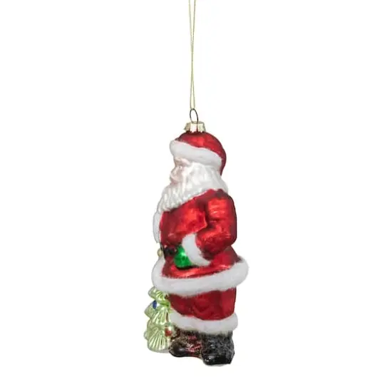 5.5" Red Classic Santa With Tree Hanging Glass Christmas Ornament {4}