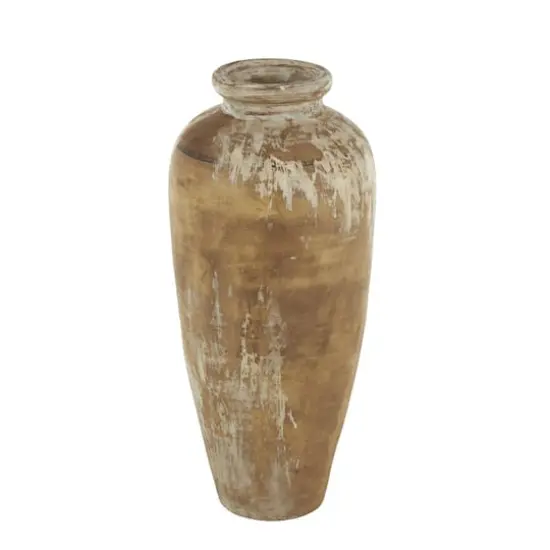 Brown Ceramic Antique Style Distressed Patina Vase {5}
