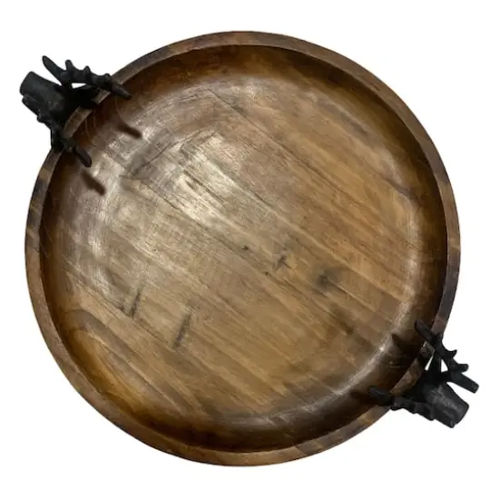 15" Round Wood Tray with Reindeer Handles by Ashland&reg; {5}
