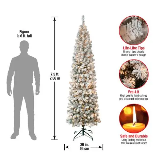7.5ft. Pre-Lit Acacia Pencil Slim Flocked Artificial Christmas Tree, Clear Lights {5}