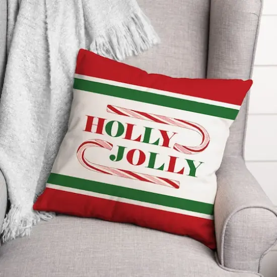 Holly Jolly Candy Cane 18x18 Throw Pillow {3}
