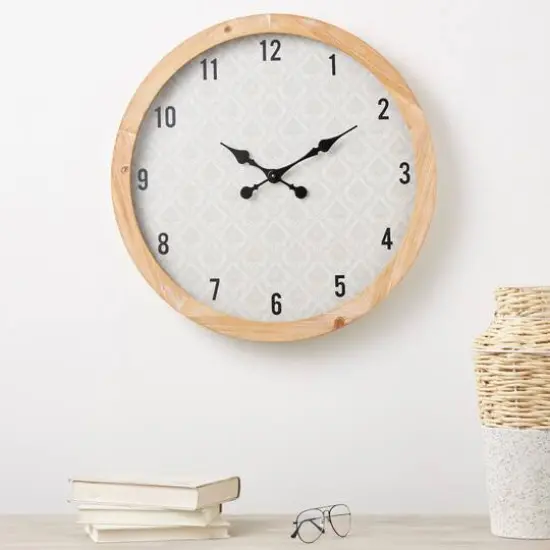 23.5" Floral Wall Clock with Light Brown Wood Frame {3}