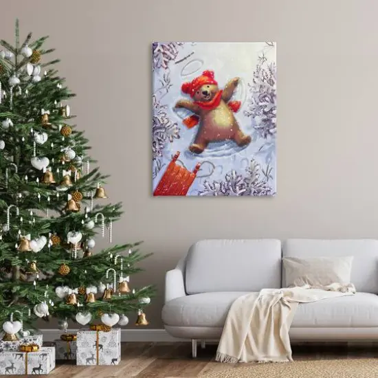 Stupell Industries Bear Cub Snow Angel Sled Canvas Wall Art {3}