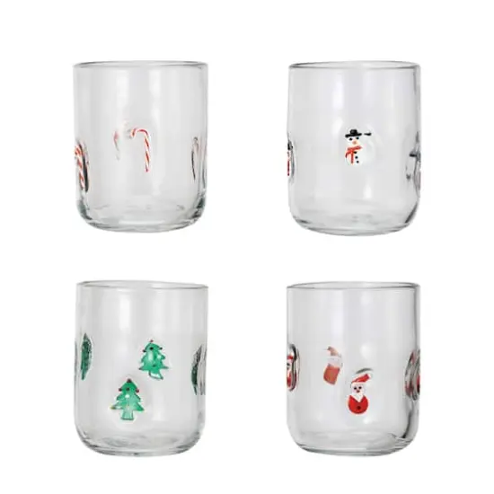 Hello Honey&reg; 4.5" Round Drinking Glass with Holiday Icon Pattern Set {1}