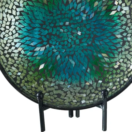 14" Green & Blue Glass Glam Decorative Plate with Stand {5}