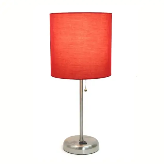 Creekwood Home Oslo 19.5" Power Outlet Table Lamp Brushed Steel Base/Red Shade {5}