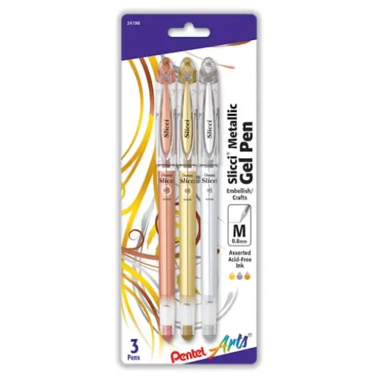 Pentel Arts® Slicci® 0.8mm Needle Tip Metallic Gel Pen 3 Set {1}