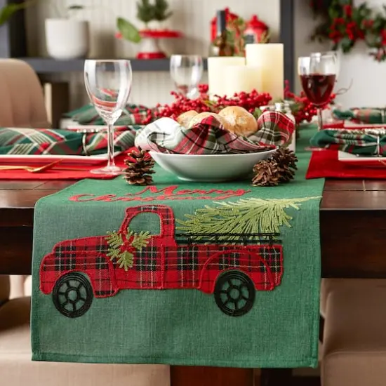 DII&reg; 108" Merry Christmas Truck Embroidered Table Runner {7}