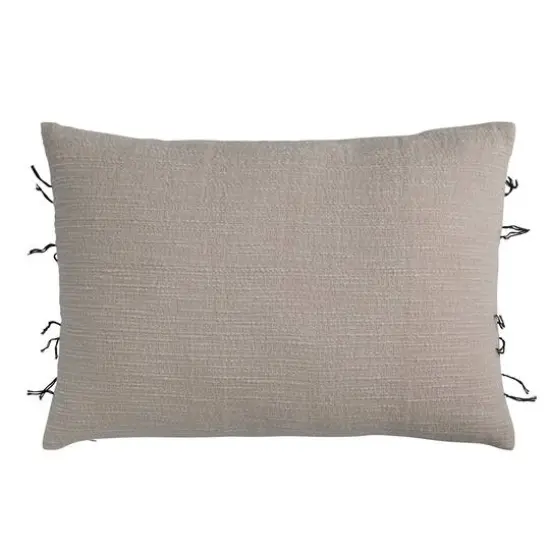 Hello Honey&reg; Natural & Black Hand-Embroidered Cotton Lumbar Pillow with Kantha Stitch {7}