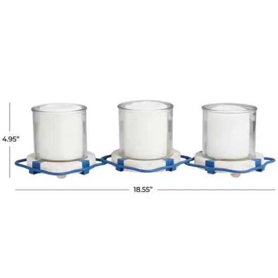 Blue Metal Distressed 3-Linked Buoy Candle Holder with White Wood Accents {7}