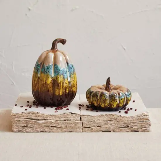 Hello Honey® 7.5" Multicolor Stoneware Pumpkin Décor with Reactive Glaze {3}