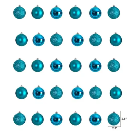 30ct. 2.5" Teal Shatterproof Christmas Ornaments {3}