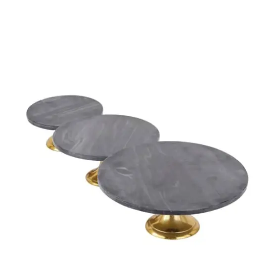 Set of 3 Black Aluminum Natural Cake Stand, 6" x 12" x 12" {3}