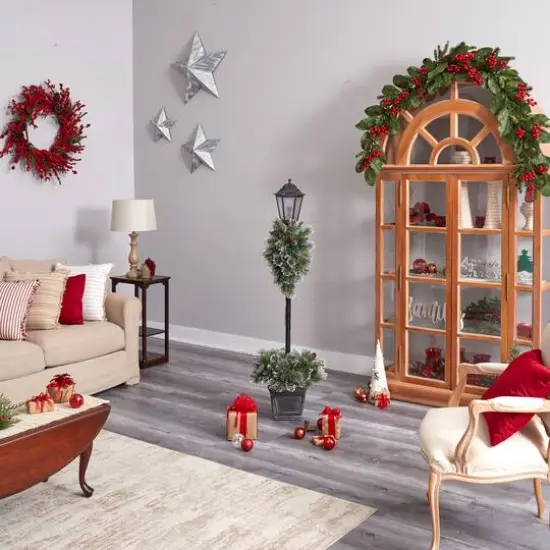 5ft. Pre-Lit LED Holiday Decorated Lamp Post With Faux Greenery In Decorative Container {11}