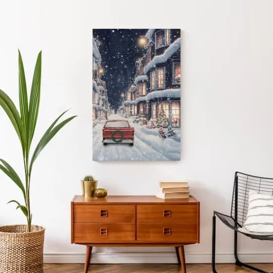 Snowy Christmas Village Canvas Wall Art {3}