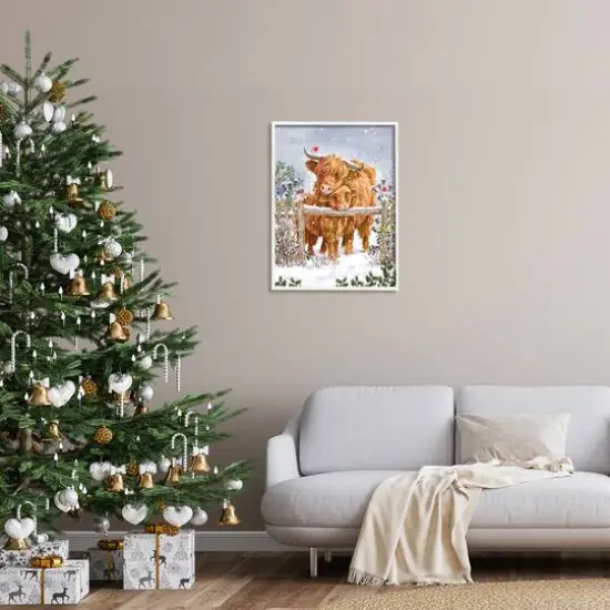 Stupell Industries Winter Cattle Cuddling Snow Scene Framed Giclee Art White {3}