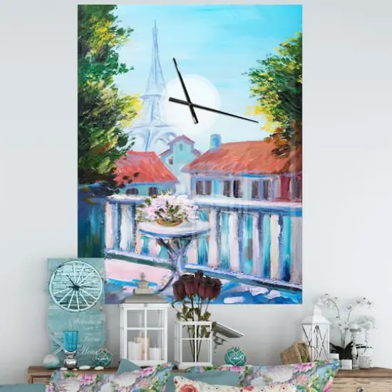 Designart 'Paris Eiffel Tower French Country Rectangular Wall Clock {3}