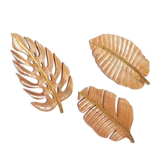 Brown Mango Wood Coastal Leaf Wall D&eacute;cor Set {1}