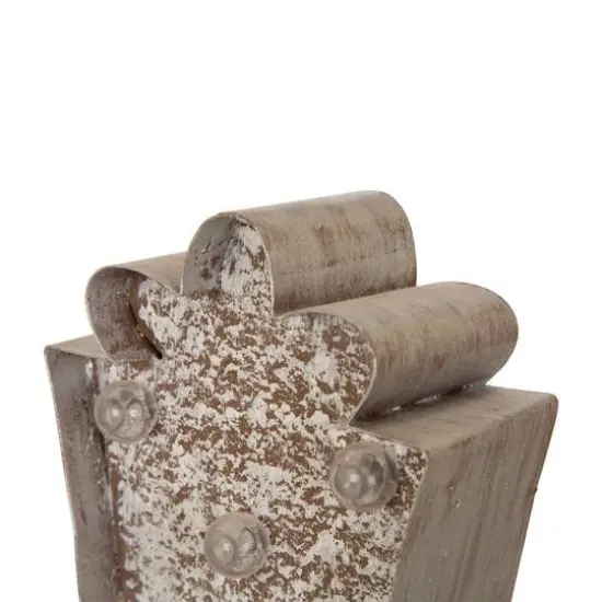 Glitzhome&reg; 8" Marquee LED Gift Box Wooden & Metal Stocking Holder Set {7}