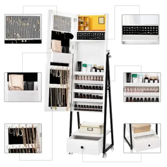 NEX&trade; 5ft. Pure White Jewelry Armoire on Casters with Chest Drawer {7}