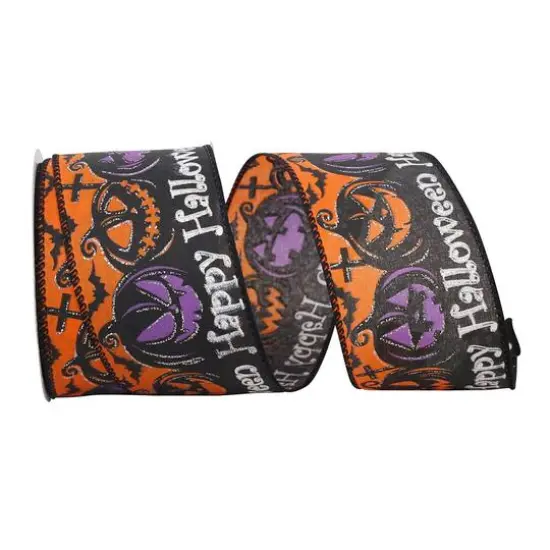 Reliant 2.5" x 10yd. Orange & Purple Spooky Halloween Jack-o-Lantern Wired Ribbon {1}