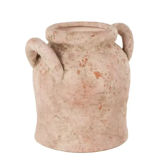 10.5" Pink Ceramic Antique Style Distressed Decorative Vase with Handles {4}