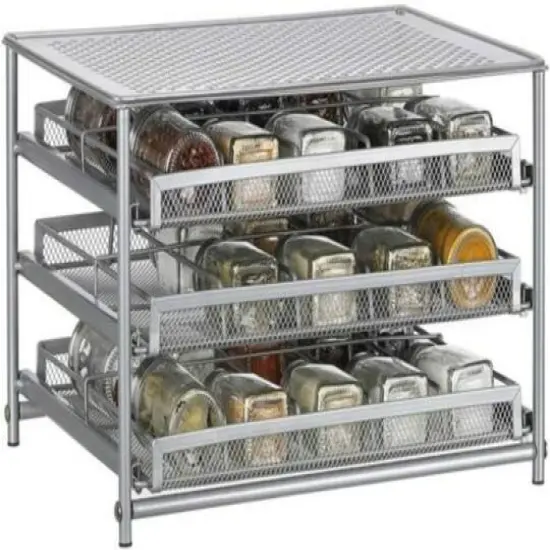 NEX&trade; 3-Tier 30-Bottle Metal Spice Rack with Drawer Organizer {1}